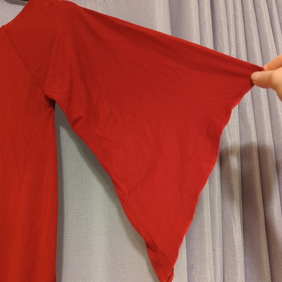 Handmade Red Goddess Dress or tunic Angel Sleeves Bell Sleeves Hippie bohemian - Picture 3 of 4